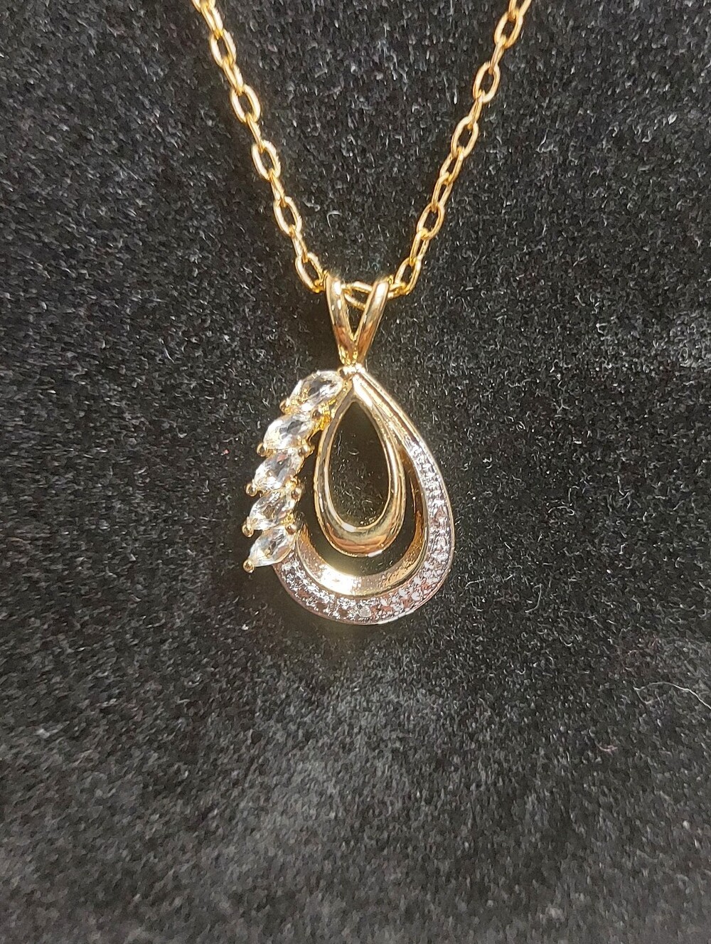 White Topaz Diamond Accent Pendant Necklace 18K Yellow Gold Over Bronze 0.27 CTW
